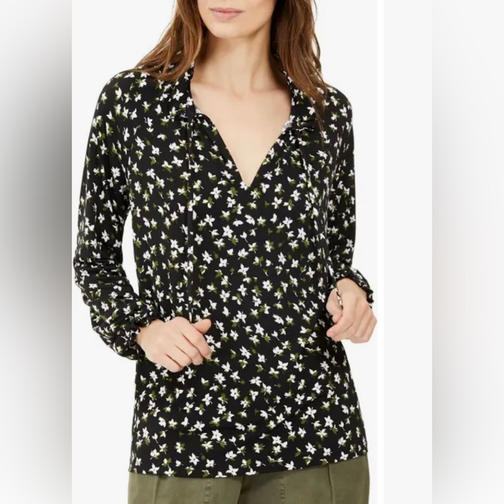 Michael Kors Dark Floral Long Sleeve Blouse S